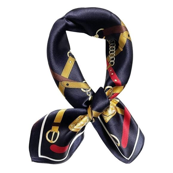 Blue Chain Mulberry Silk Neck Scarf - Picture 2 of 3